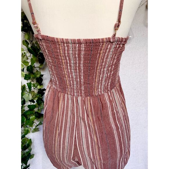 Angie Brown / Maroon With Multicolored Stripes 100% Cotton Boho Romper Sz Small - Picture 8 of 10